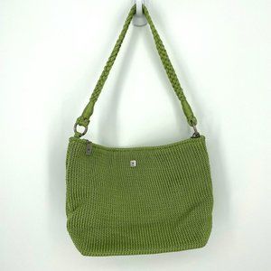 Lina Green Knit Purse Shoulder Bag Braided Strap Floral Lining